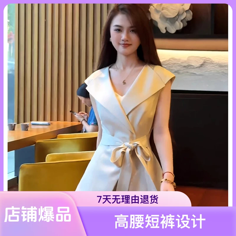 两件套有里布法式高级上衣高腰气质洋气短裤2025夏季收腰套装女D1