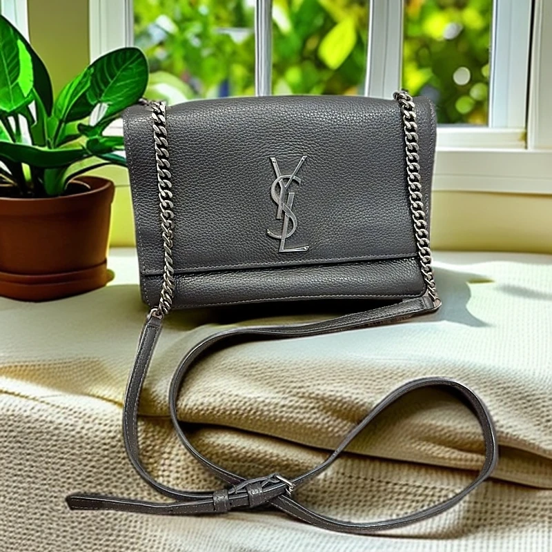 95新 YSL/圣罗兰 大象灰链条包 1188 4546