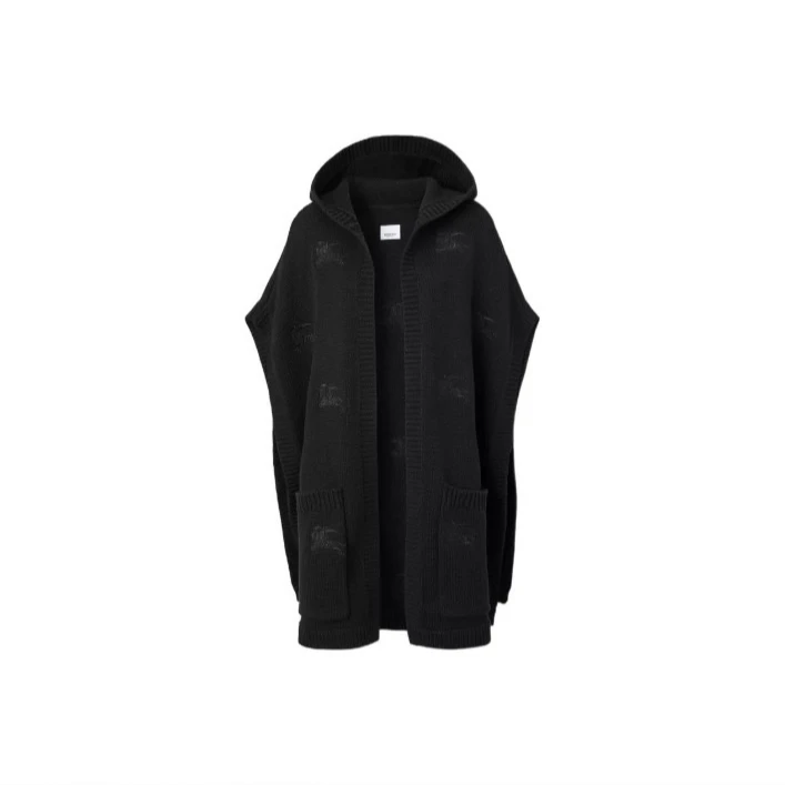全新未使用 BURBERRY/博柏利 羊毛混纺格纹连帽斗篷 TP025176