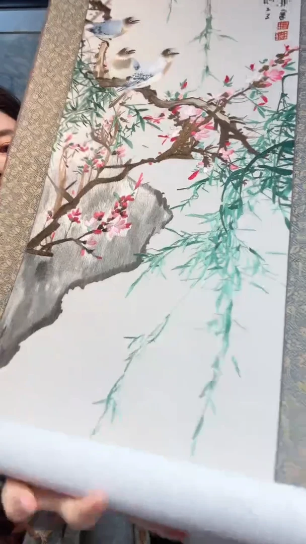 刺绣非遗苏绣手工刺绣卷轴四联