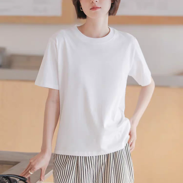2025新款夏季凉感纯棉短袖女正肩白色休闲百搭圆领T恤半袖上衣