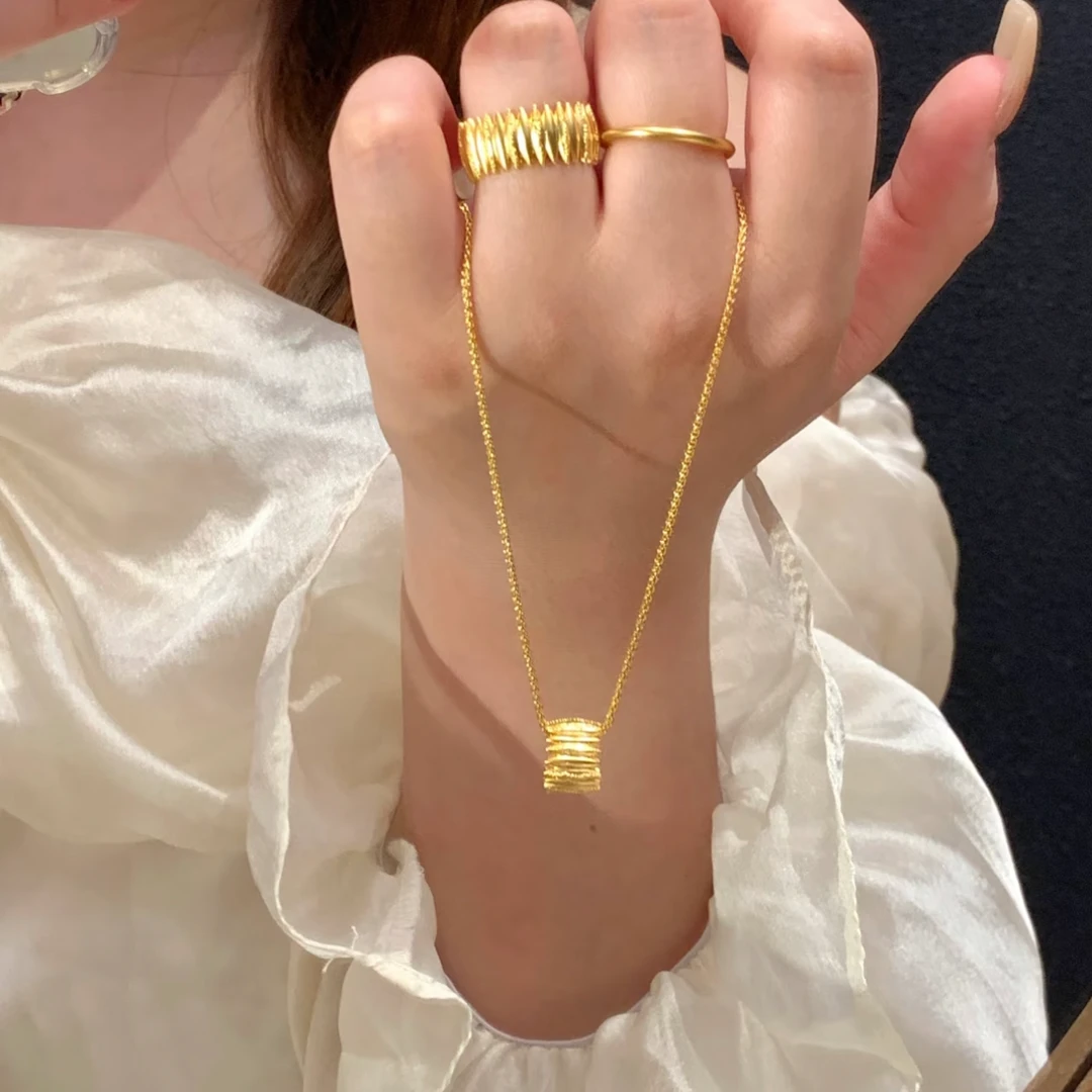 铜合金项链 拉丝小蛮腰项链轻奢高级感设计新中式国潮风