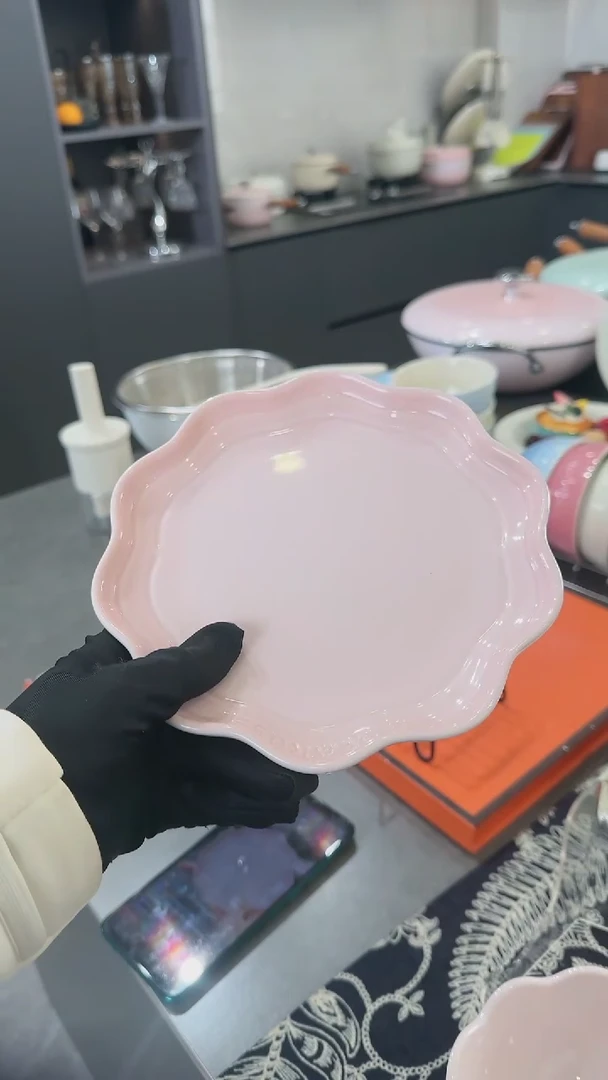 【闪购商品】瓷炻彩花边盘18cm-樱花粉