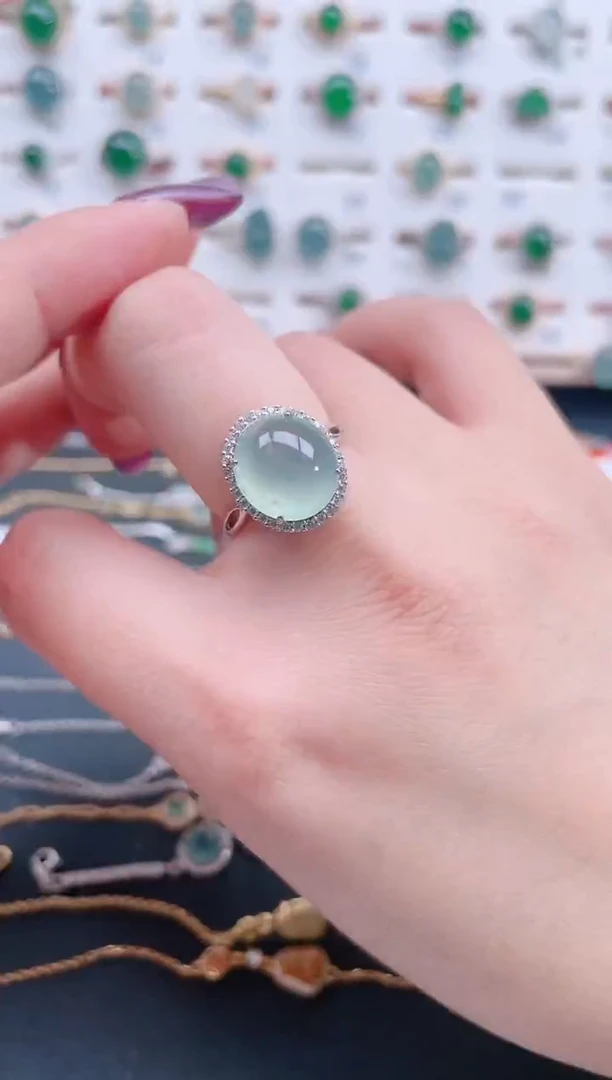 银S925镶嵌戒指翡翠天然翡翠