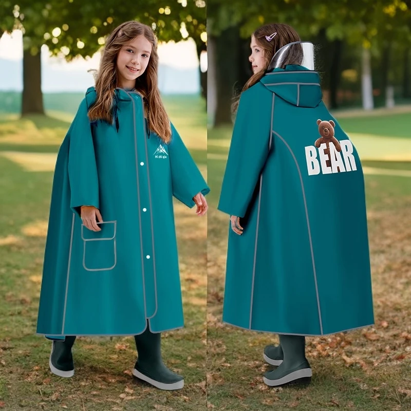 儿童单人雨衣男童女童中学生上学专用带书包位加大加长防雨水雨披