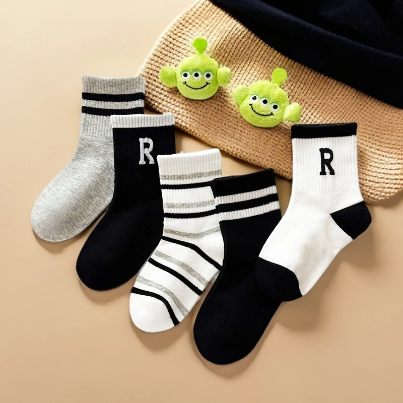 爱嘀嗒儿童袜子秋冬款精梳棉男女中大童条纹运动高腰防臭精梳棉袜