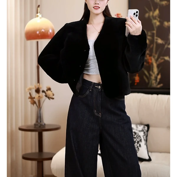 【原生态美利奴羊皮毛一体】真皮皮毛一体女士短款外套皮草大衣