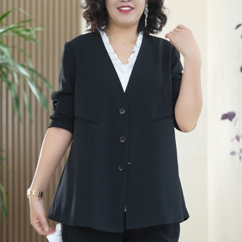 蚂蚁腰蝴蝶摆西装外套女大码休闲手工高定款顺滑希尔涤薄西服外套