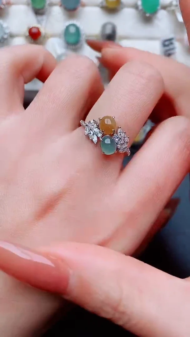 银S925镶嵌戒指翡翠...