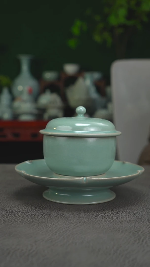 扫地僧  柴烧 -葵口罗汉盏托精品-二