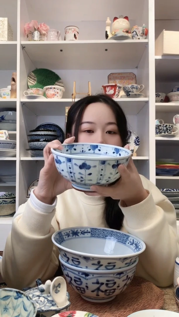 陶瓷l****?蓝凛堂立花面碗16.5cm