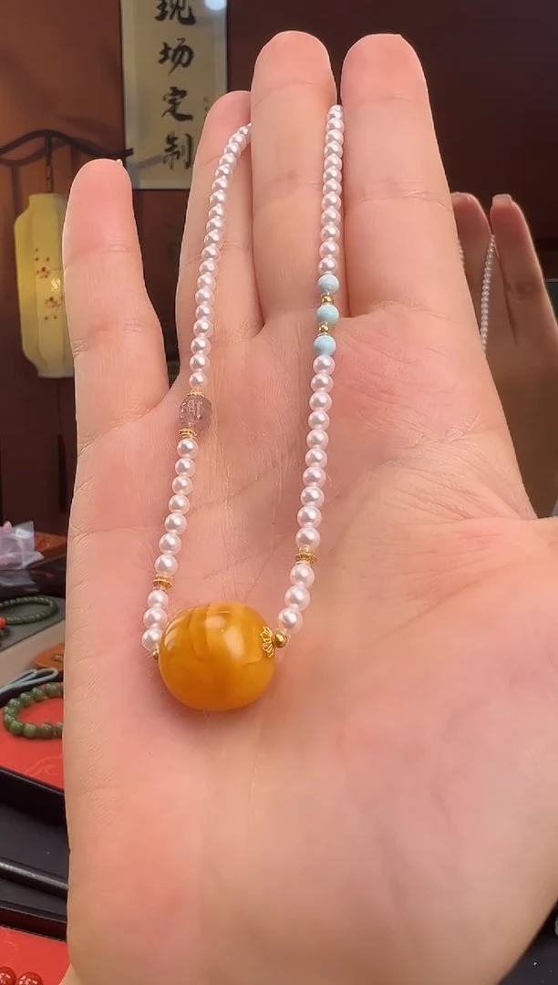 项链18K金镶嵌淡水珍珠扑*林珍珠