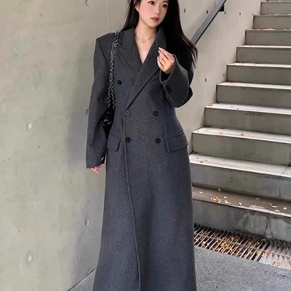 大码女装秋冬新款显瘦加厚呢子外套胖mm英伦风高级感灰色呢子大衣