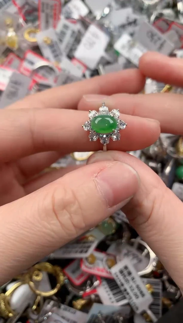 银S925镶嵌戒指翡翠10-10-10    3