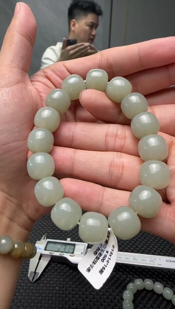 未镶嵌手串和田玉青白玉手串卡13x14