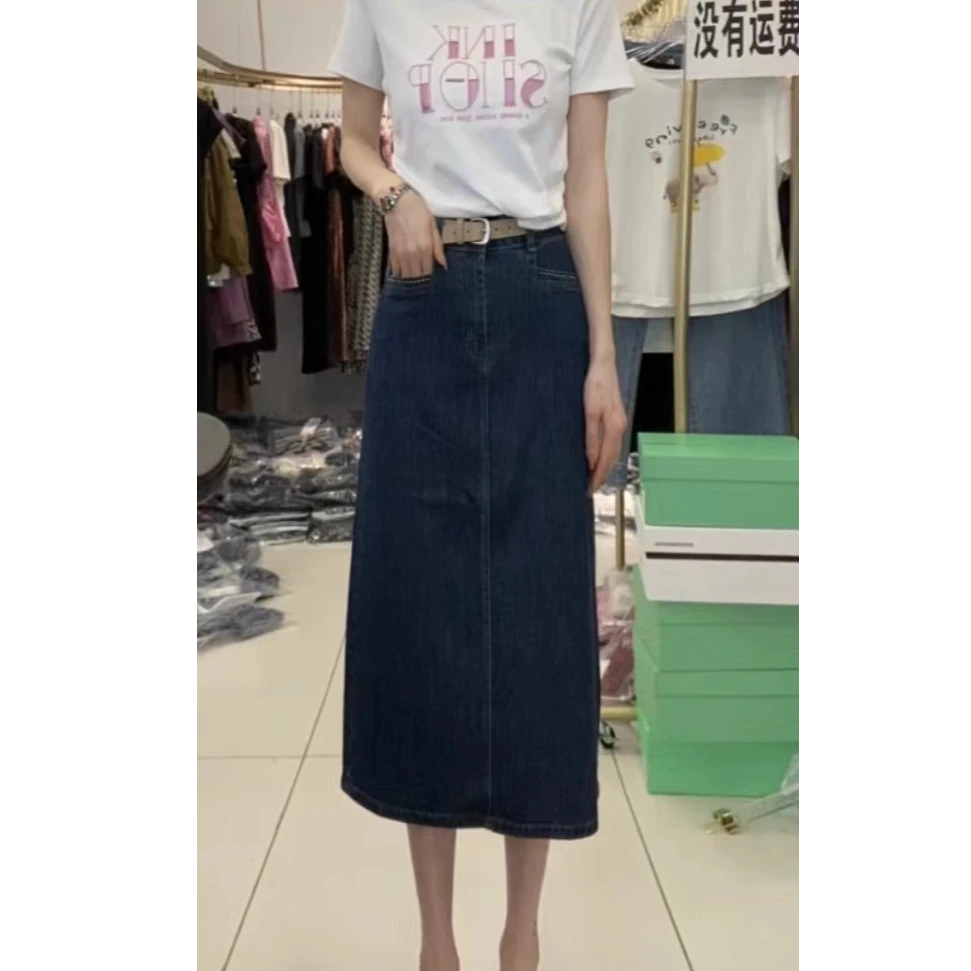 2025夏季新款时尚百搭显瘦中长款牛仔半裙