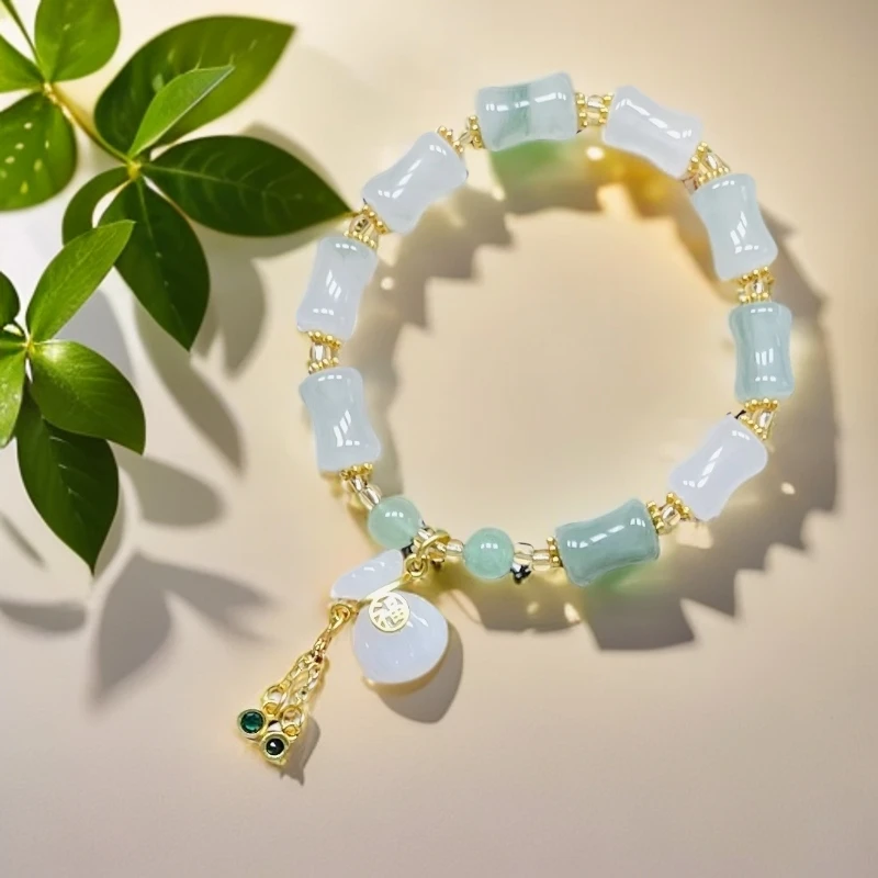 天山翠竹节国风轻奢钱袋子手串手链女士 多样性发--Y6846