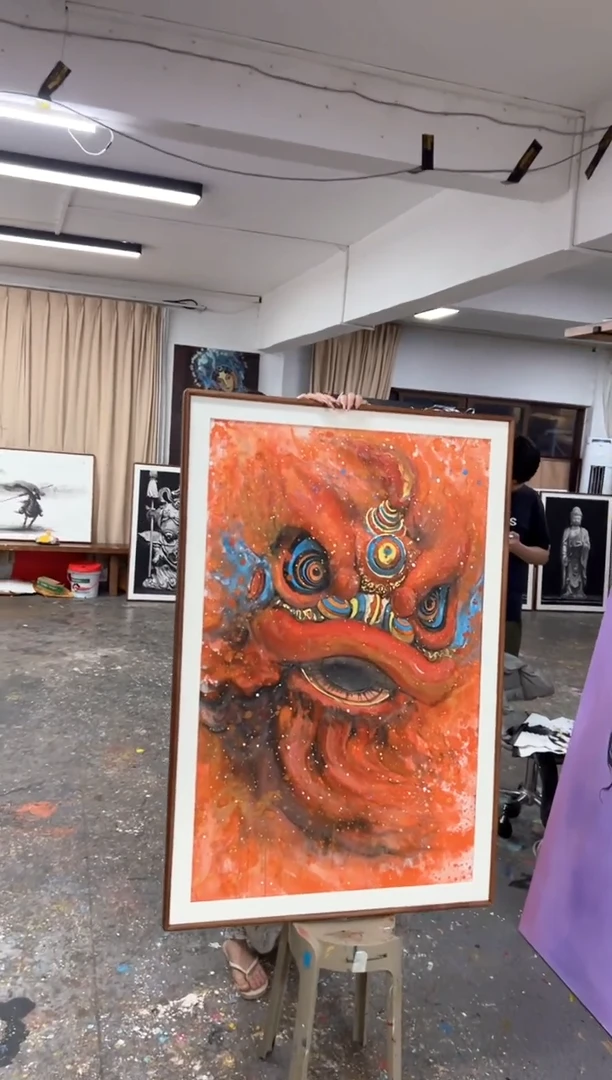 丙烯画画江湖老师精装朱砂醒狮