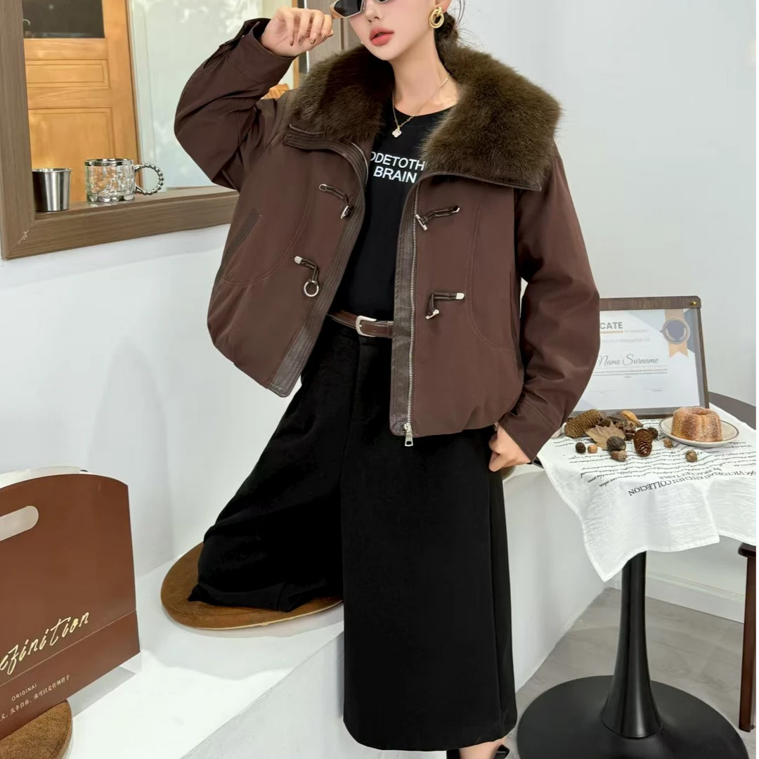 女厚款冬季保暖长袖短款宽松型短外套休闲加厚加绒时尚气质659#