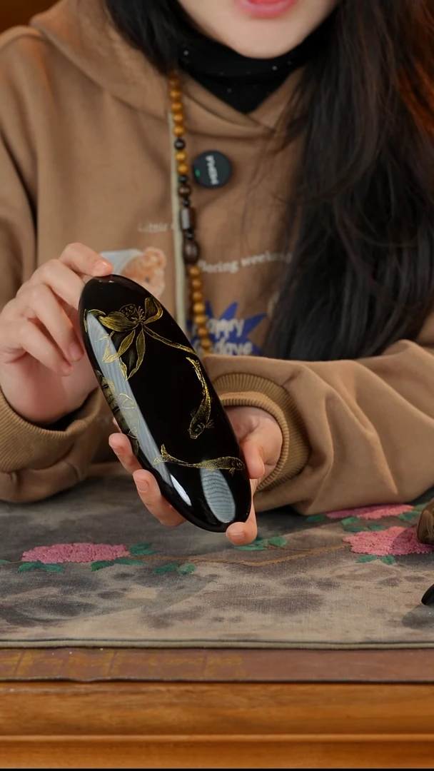 古沉金丝楠龙胆纹戗金茶则