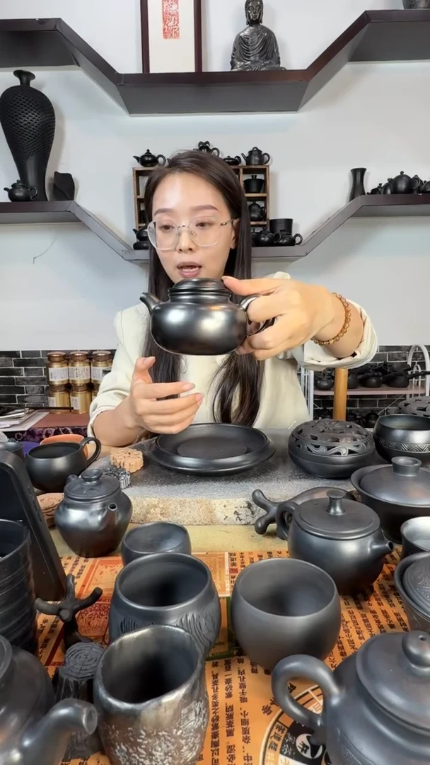 神农黑陶精品太极壶