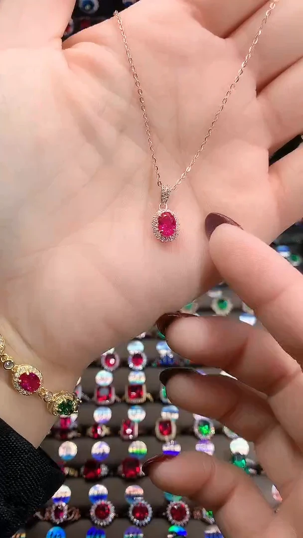 【闪购商品】红宝石吊坠(赠链)银S925镶嵌玫瑰金5.7