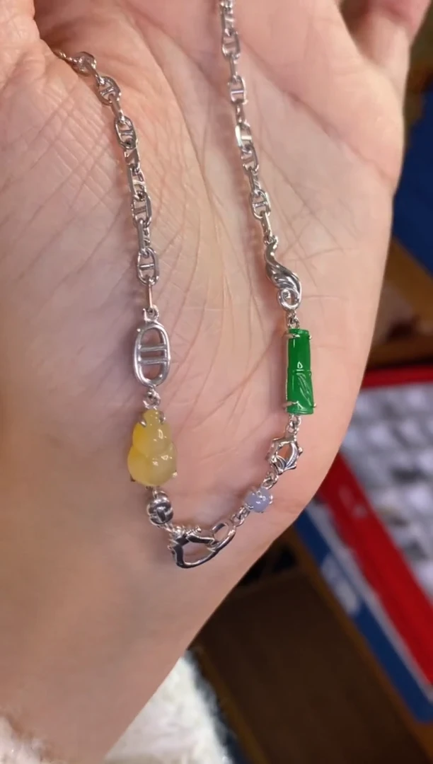 颈饰银S925镶嵌翡翠净货17163