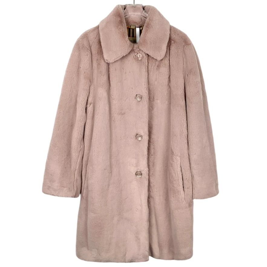 99新 BURBERRY/博柏利  淡粉色翻领单排扣毛绒大衣外套 40 M码 CS