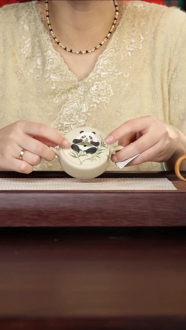 【闪购商品】紫砂壶27号白玉段熊猫乐竹二式85c