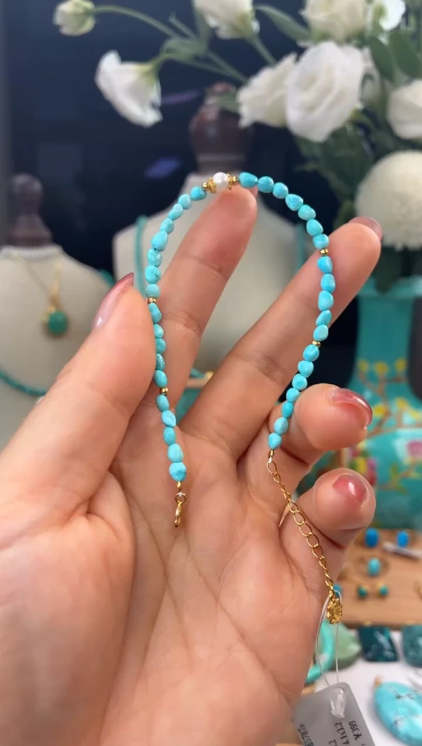 银S925镀金镶嵌绿松石手链1