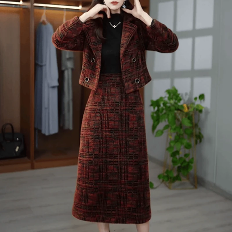 B460【外套+连衣裙】2025秋季新款时尚洋气优雅女人味显瘦套装裙