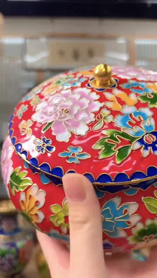 XZG001景泰蓝花丝喜子罐7寸红色