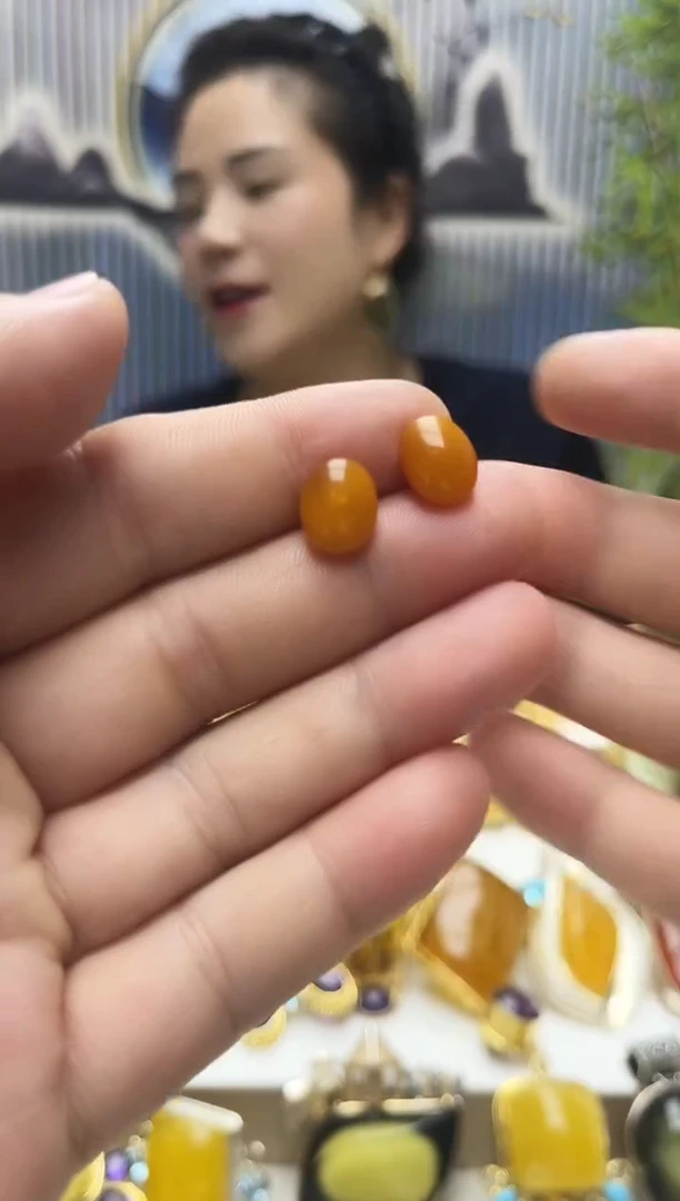 未镶嵌琥珀裸石蜜蜡耳钉