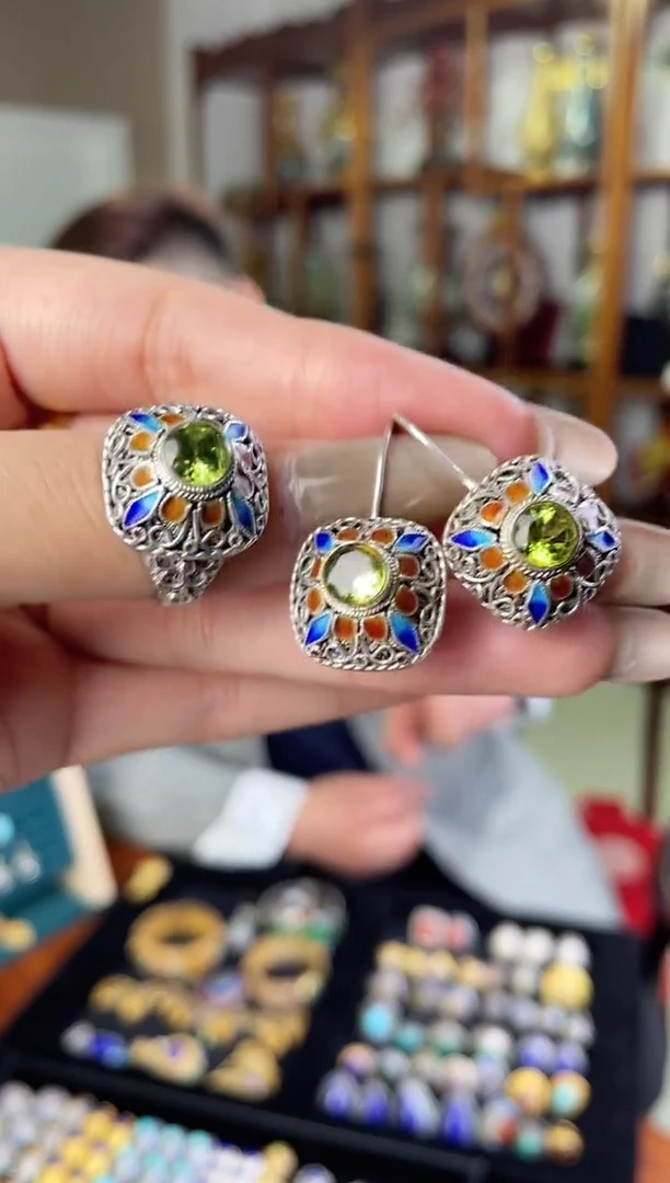 【闪购商品】非遗绝技花丝镶嵌戒指加耳环