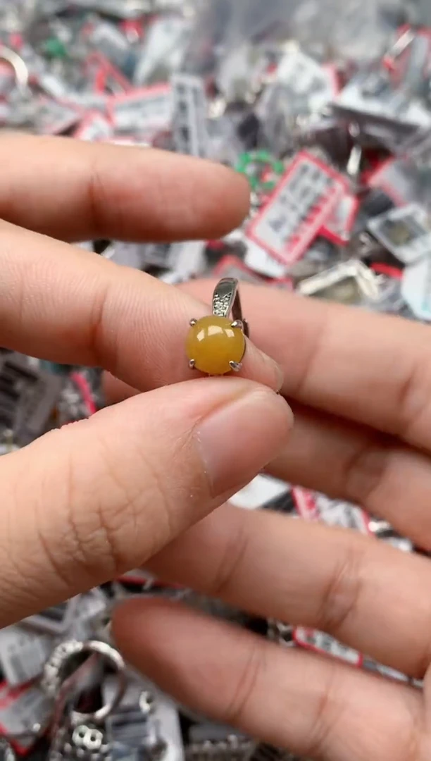 银S925镶嵌戒指翡翠天然A货缅甸翡翠