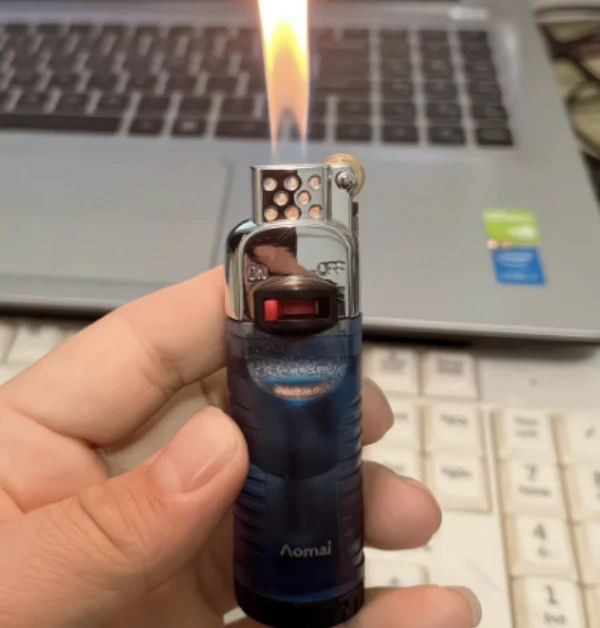 新款砂轮明火打火机定火锁火透明大气箱耐用充气款礼品