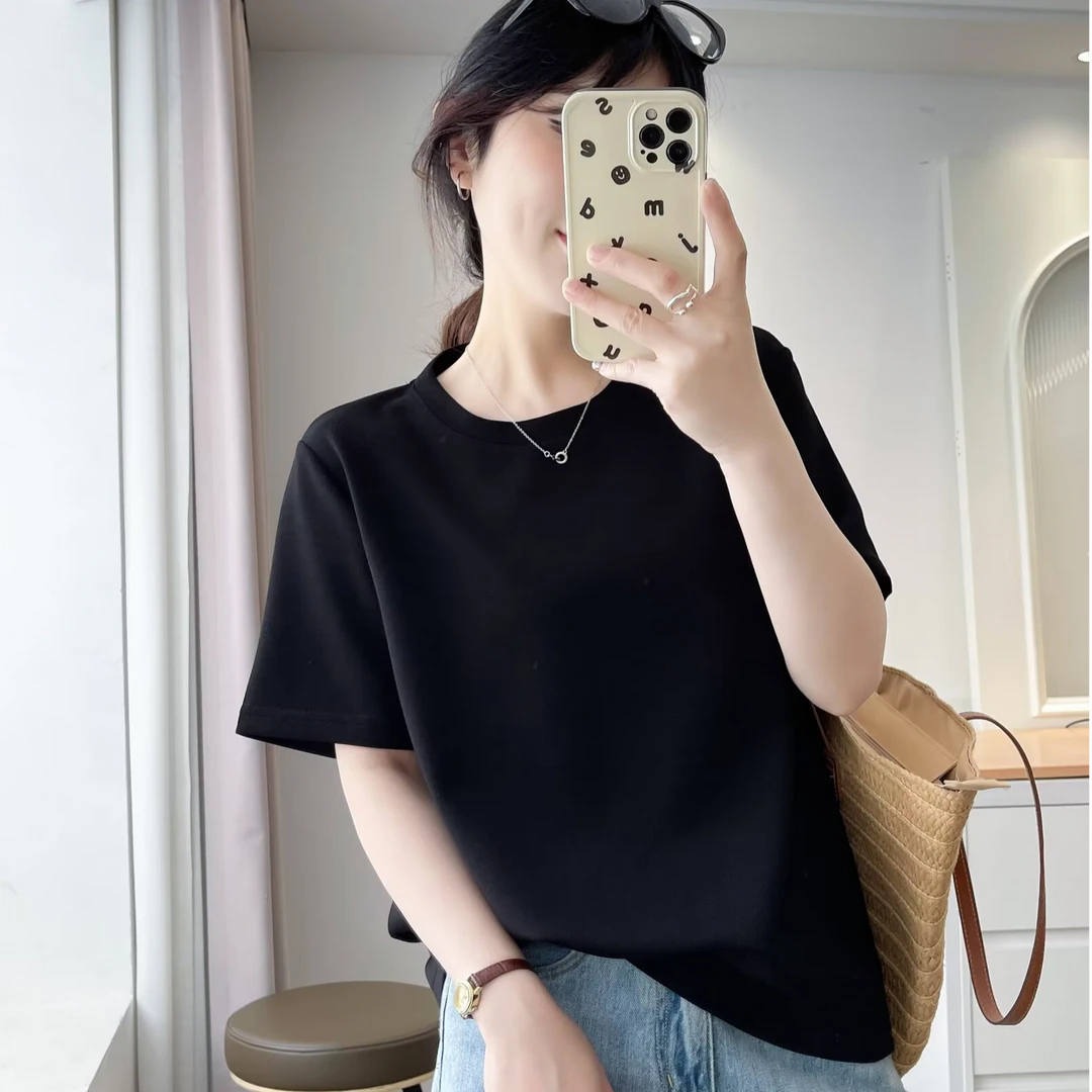 2025夏装新款套头衫女胖mm宽松圆领纯色短袖T恤大码简约上衣5040