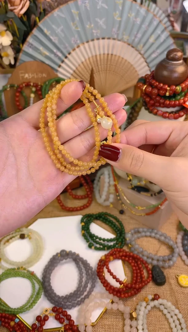 【闪购商品】和田玉手串18K金镶嵌糖手串