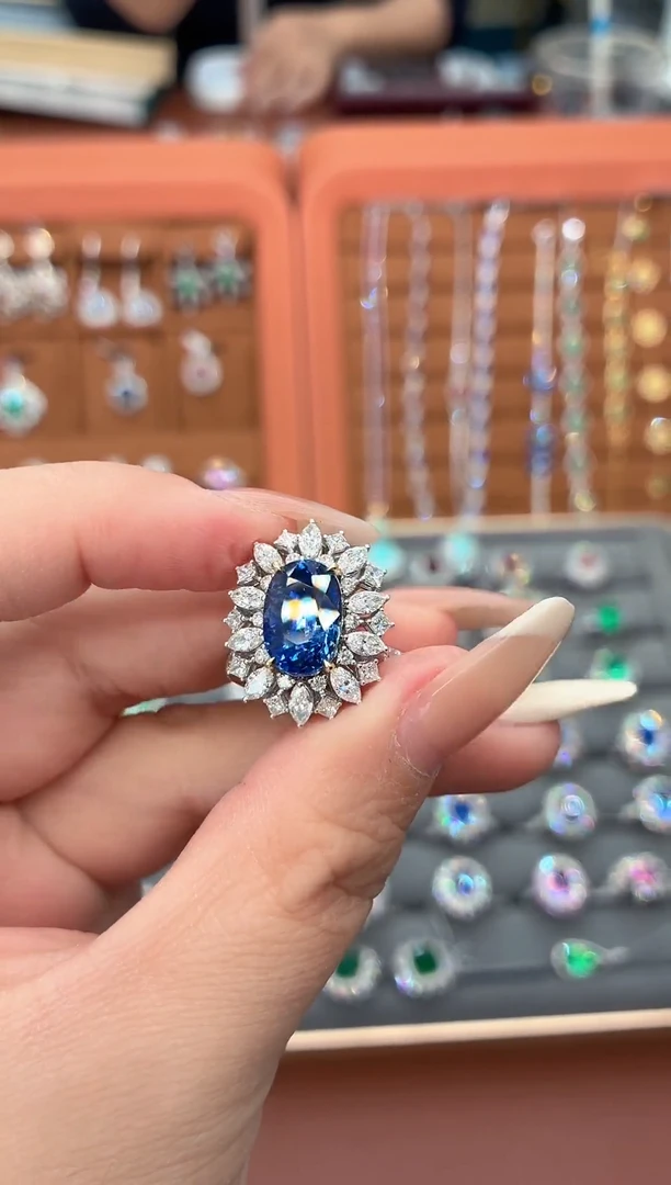 戒指+吊坠两用款蓝宝石18K金镶嵌用****0-