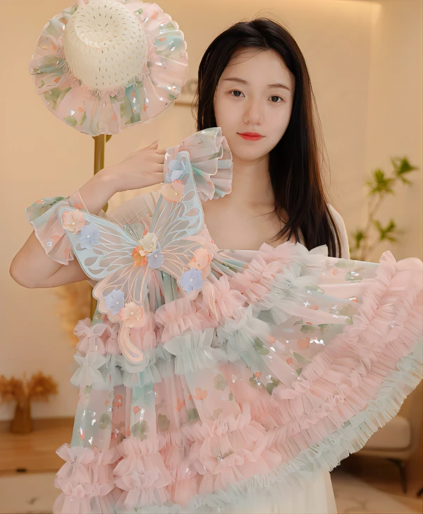 【Y.d4036】2025新款女童夏季蝴蝶碎花公主裙女童甜美蓬蓬连衣裙