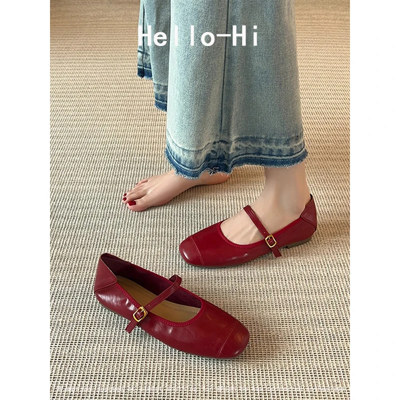 羊皮版~法式软底通勤一字带玛丽珍小皮鞋女平底气质轻便超软单鞋