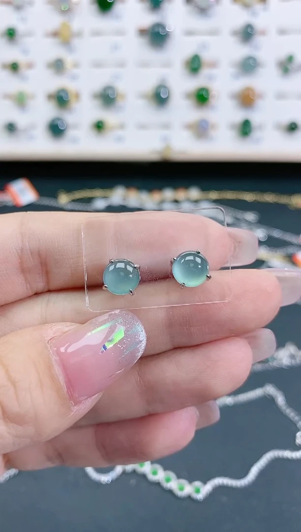 翡翠银S925镶嵌耳饰天然翡翠