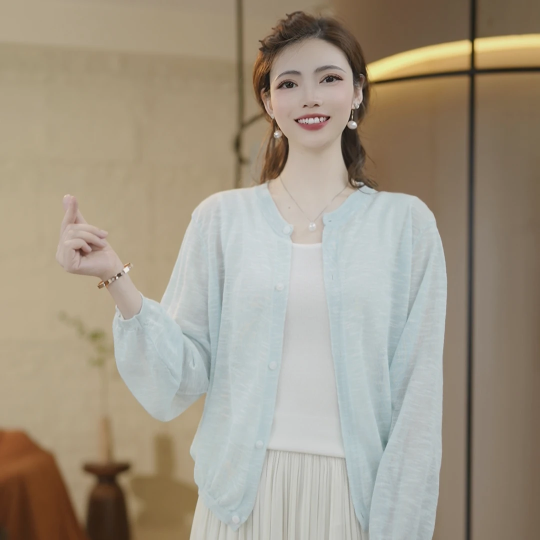 防晒三合一空调衫~云端触感夏季新款灯笼袖薄款开衫针织衫女1842