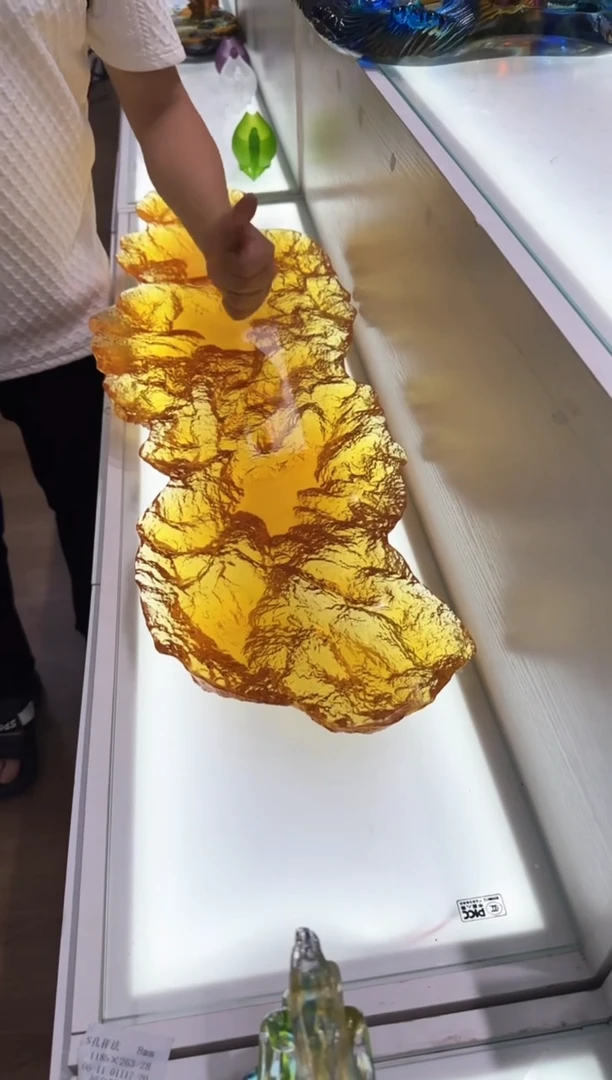 手工艺品琉璃玲****学古法琉璃茶盘金色