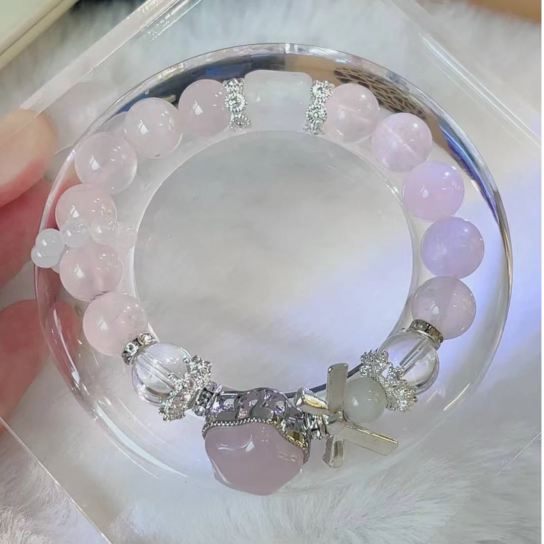 【星芒粉韵】粉水晶与星星在加白水温柔的美女子，也适合水晶手串