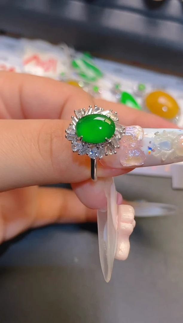 银S925镶嵌翡翠耳饰天然