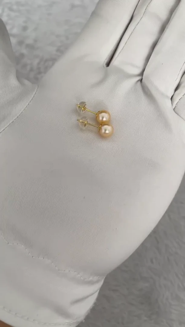 银S925镶嵌海水珍珠耳饰AK羽皇金6.5-7mm