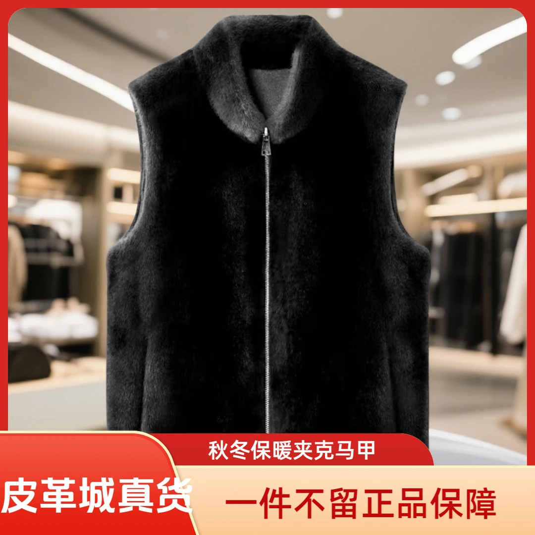 【皮革城正品】双面穿马甲秋冬拉链原色连帽直夹克马甲12-13W