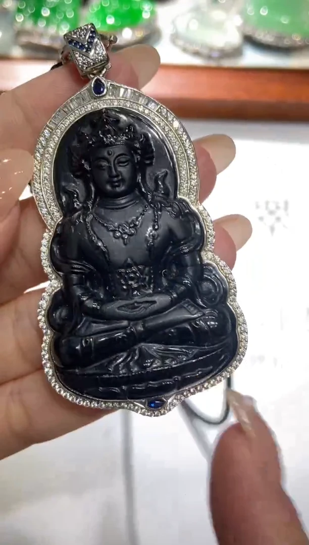 翡翠挂件银S925镶嵌2227629/度母/多样性发一件