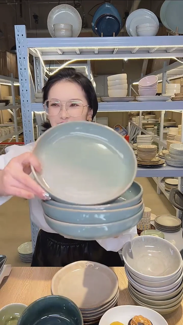 瓷23（八寸盘）外贸尾货高温釉下彩陶瓷餐具默认微瑕